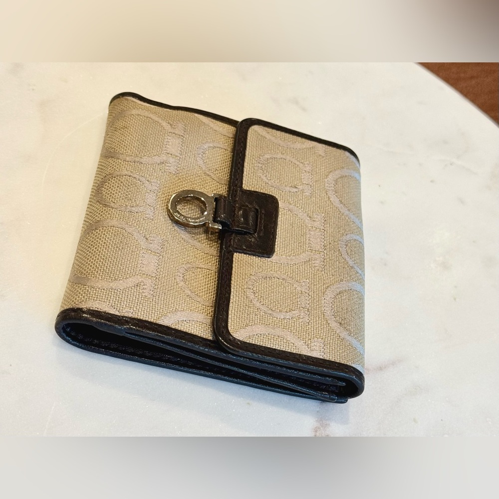 Salvatore Ferragamo Bifold Wallet | Fabric with Leather Trim | Beige | Unisex